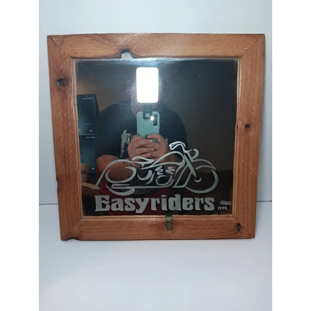 Vintage 1999 Rees Easyriders Biker Motorcycle Mirror Wood Frame